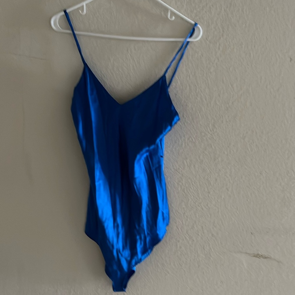 Blue 100% silk body suit